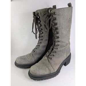 Esprit Women's 8.5 Gray Distressed Combat Boots Lace Up Side Zip Lug Sole Retro